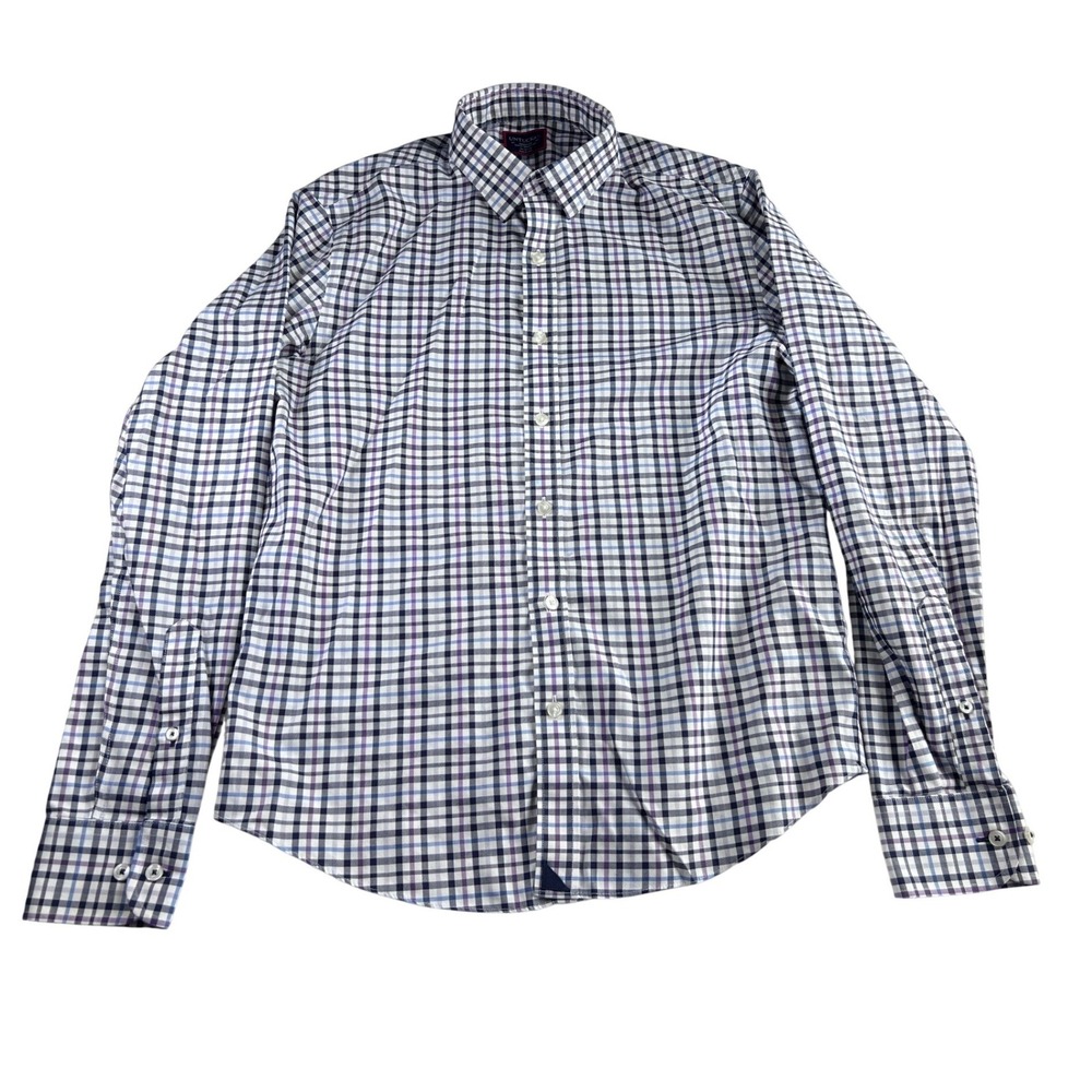 Untuckit Mens Slim Fit Wrinkle Free Cotton Plaid Button Down Shirt Medium Navy